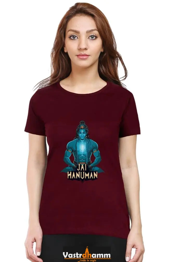 Hanuman Divine Faith Round Neck Half Sleeve Classic T-Shirts for Women Vastrdhamm