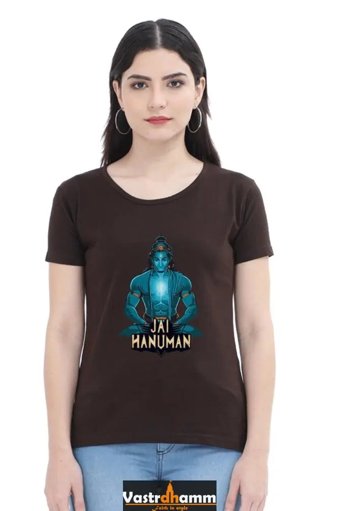 Hanuman Divine Faith Round Neck Half Sleeve Classic T-Shirts for Women Vastrdhamm