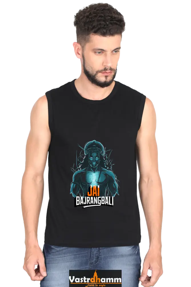 Hanuman Divine Faith Round Neck Sleeveless T-Shirts for Men Vastrdhamm