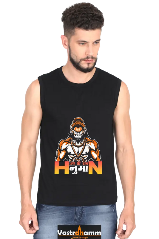 Hanuman Divine Faith Round Neck Sleeveless T-Shirts for Men Vastrdhamm