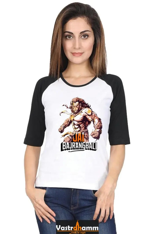 Hanuman Divine Protector Raglan Full Sleeve T-Shirts for Women Vastrdhamm