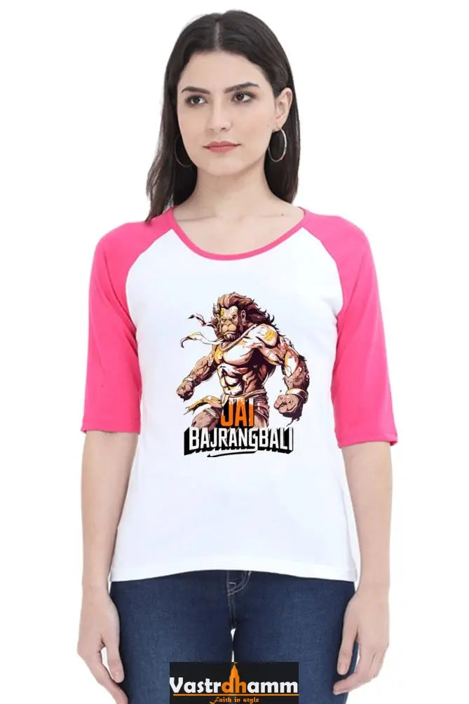 Hanuman Divine Protector Raglan Full Sleeve T-Shirts for Women Vastrdhamm