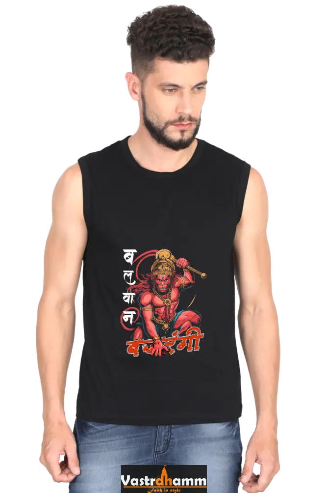 Hanuman Divine Spirit Round Neck Sleeveless T-Shirts for Men Vastrdhamm