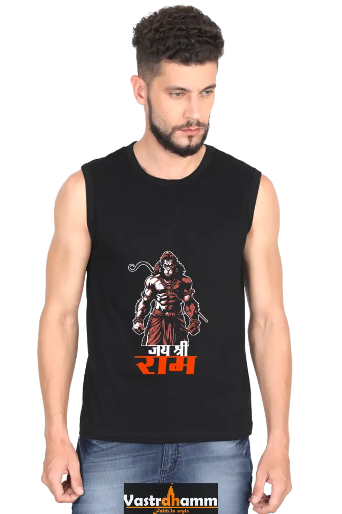 Hanuman Divine Strength Round Neck Sleeveless T-Shirts for Men Vastrdhamm
