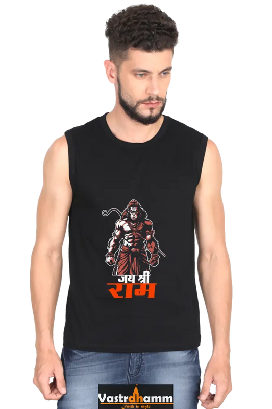 Hanuman Divine Strength Round Neck Sleeveless T-Shirts for Men Vastrdhamm