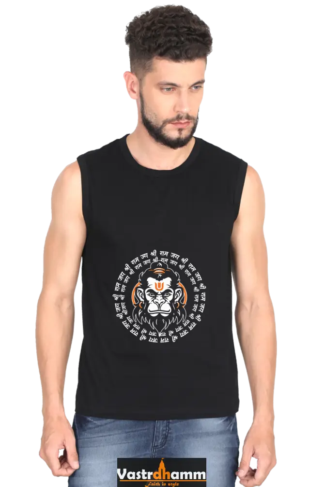 Hanuman Energy Round Neck Sleeveless T-Shirts for Men Vastrdhamm