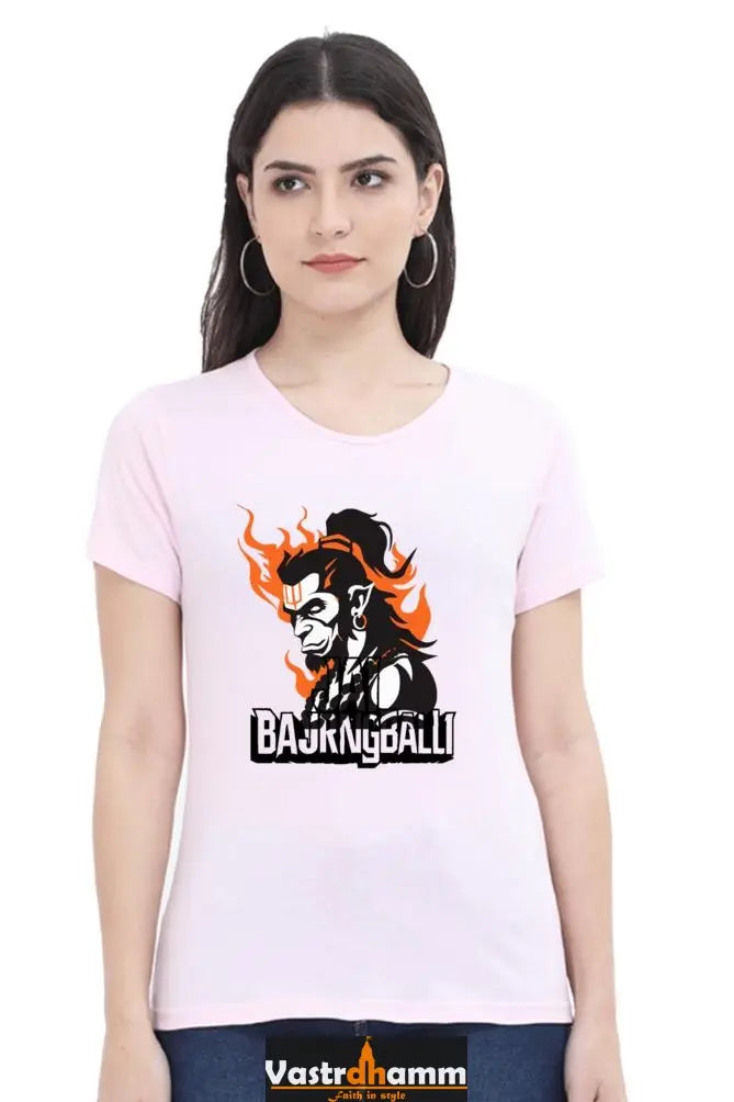 Hanuman Flying High Round Neck Half Sleeve Classic T-Shirts for Women Vastrdhamm