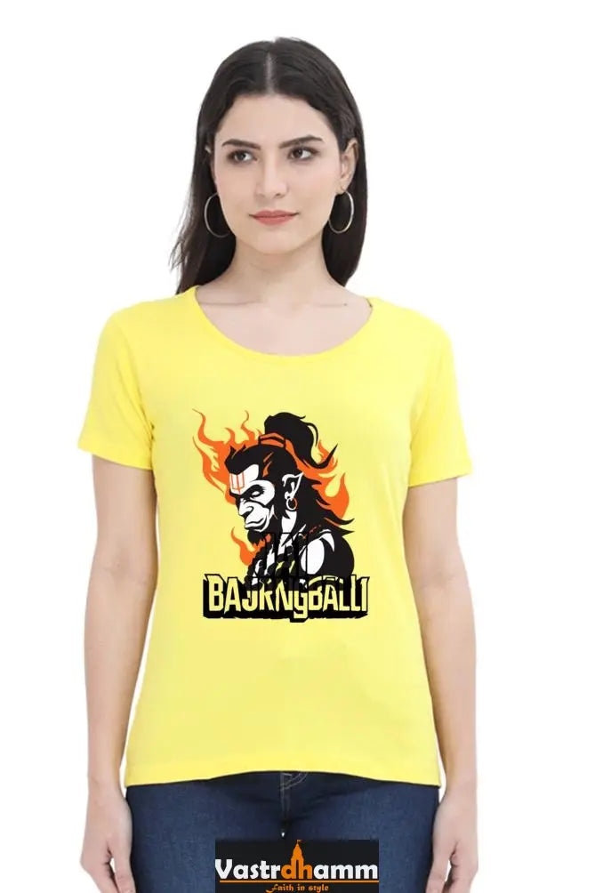 Hanuman Flying High Round Neck Half Sleeve Classic T-Shirts for Women Vastrdhamm