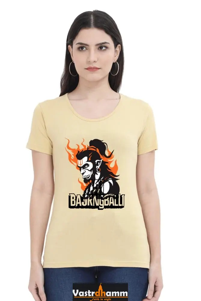 Hanuman Flying High Round Neck Half Sleeve Classic T-Shirts for Women Vastrdhamm