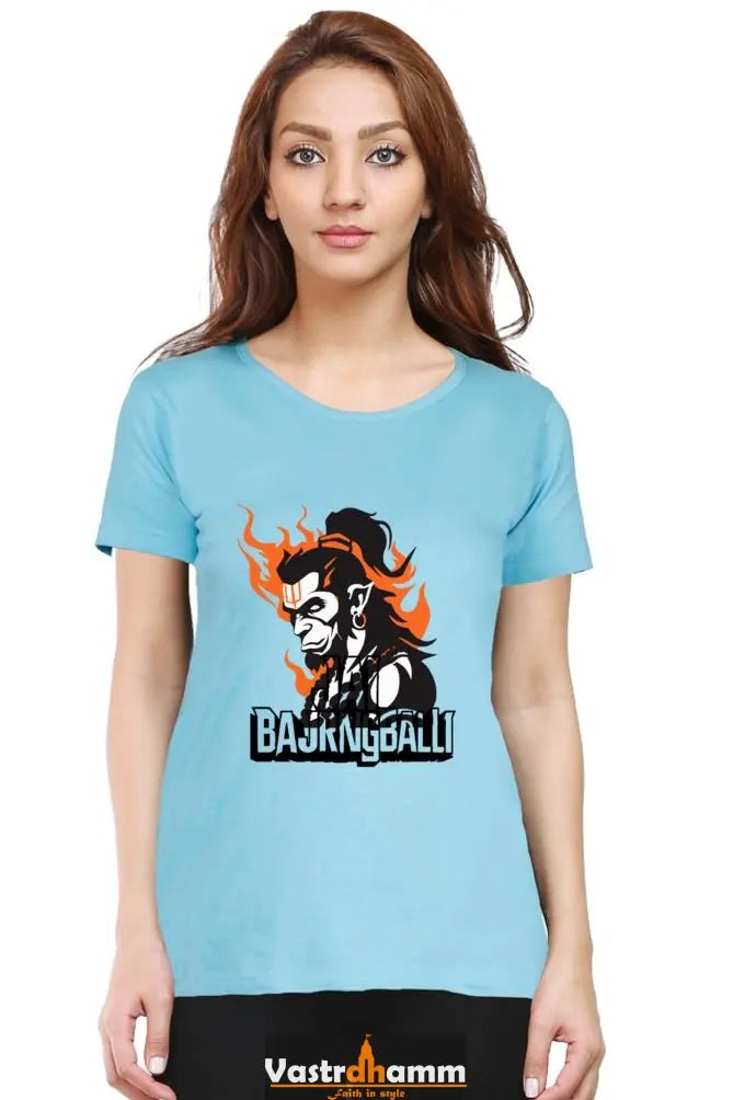 Hanuman Flying High Round Neck Half Sleeve Classic T-Shirts for Women Vastrdhamm