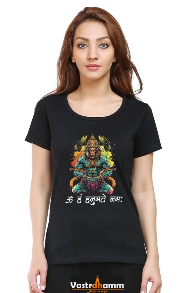 Hanuman Heroic Deeds Round Neck Half Sleeve Classic T-Shirts for Women Vastrdhamm