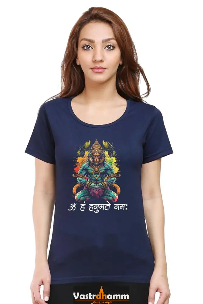 Hanuman Heroic Deeds Round Neck Half Sleeve Classic T-Shirts for Women Vastrdhamm