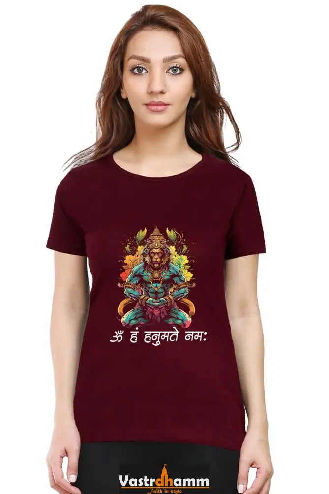 Hanuman Heroic Deeds Round Neck Half Sleeve Classic T-Shirts for Women Vastrdhamm