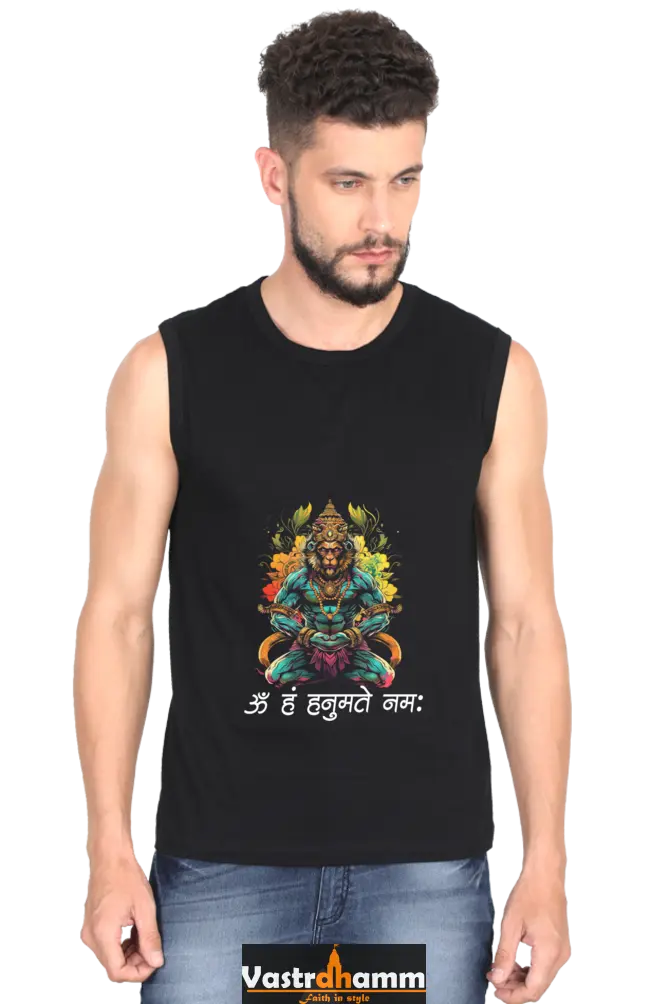 Hanuman Heroic Deeds Round Neck Sleeveless T-Shirts for Men Vastrdhamm