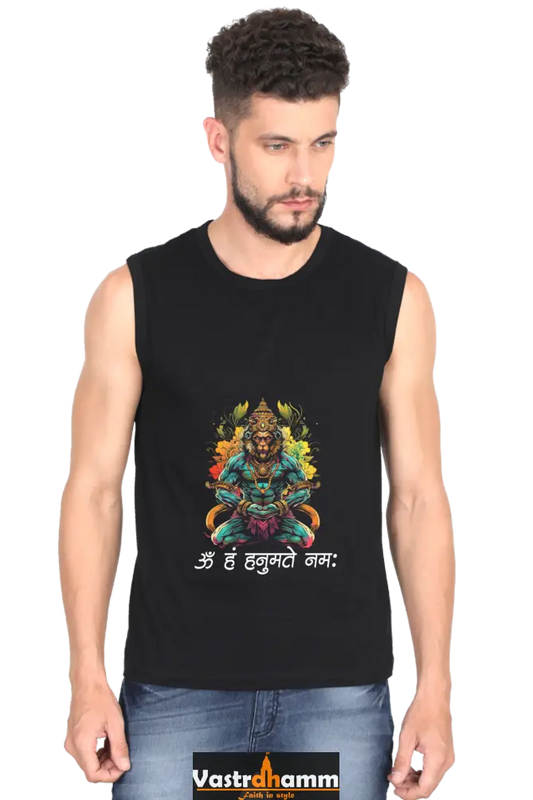 Hanuman Heroic Deeds Round Neck Sleeveless T-Shirts for Men Vastrdhamm