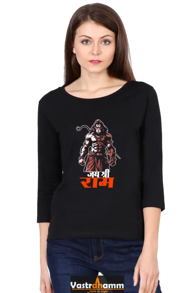 Hanuman Heroic DeedsRound Neck Full Sleeve T-Shirts for Women Vastrdhamm