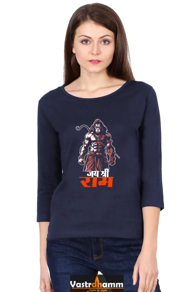 Hanuman Heroic DeedsRound Neck Full Sleeve T-Shirts for Women Vastrdhamm