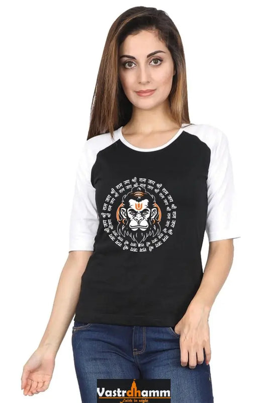 Hanuman Heroic Strength Raglan Full Sleeve T-Shirts for Women Vastrdhamm