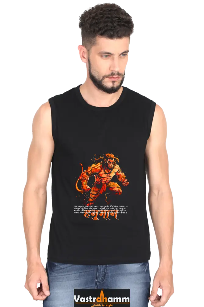 Hanuman Heroic Strength Round Neck Sleeveless T-Shirts for Men Vastrdhamm