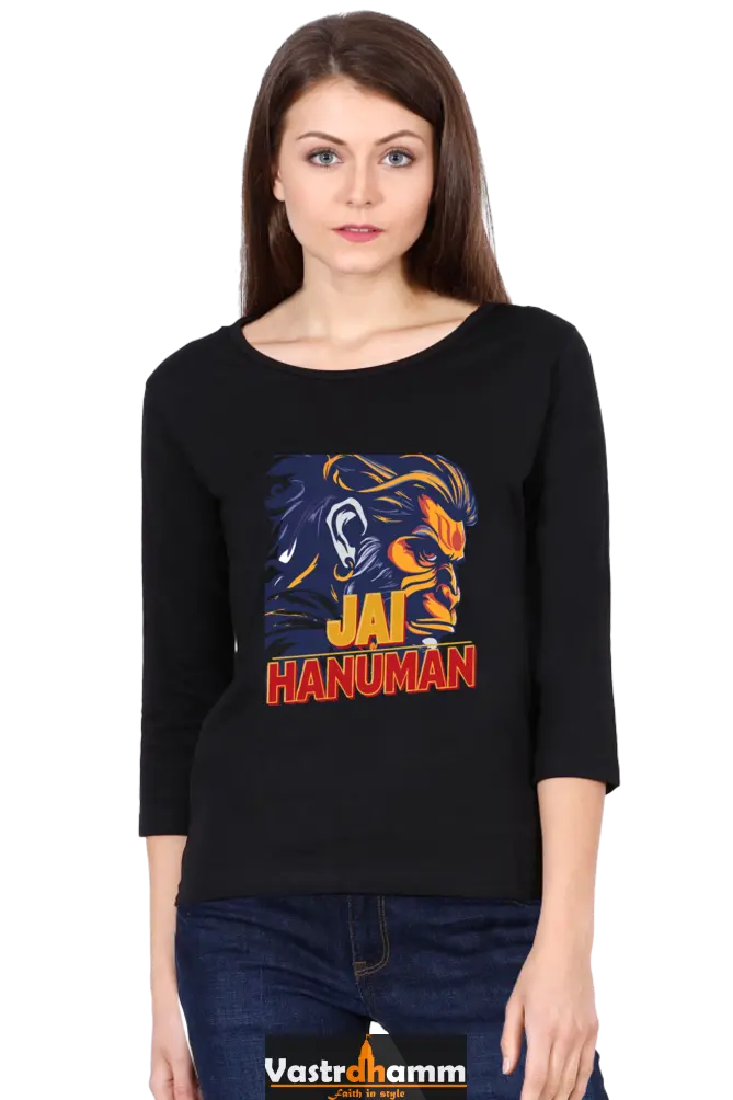 Hanuman Heroic StrengthRound Neck Full Sleeve T-Shirts for Women Vastrdhamm