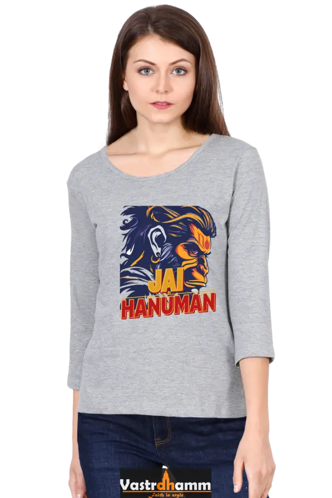 Hanuman Heroic StrengthRound Neck Full Sleeve T-Shirts for Women Vastrdhamm