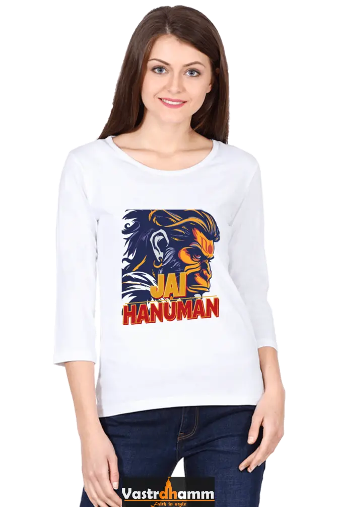 Hanuman Heroic StrengthRound Neck Full Sleeve T-Shirts for Women Vastrdhamm