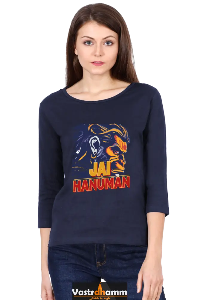 Hanuman Heroic StrengthRound Neck Full Sleeve T-Shirts for Women Vastrdhamm