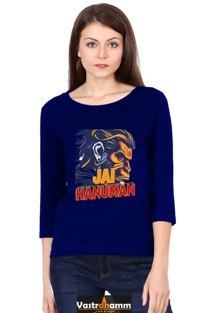 Hanuman Heroic StrengthRound Neck Full Sleeve T-Shirts for Women Vastrdhamm