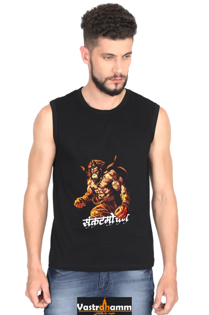 Hanuman Heroic Valor Round Neck Sleeveless T-Shirts for Men Vastrdhamm