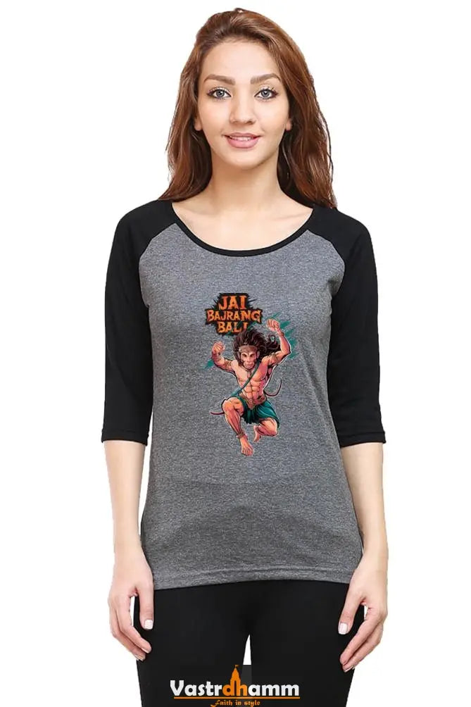 Hanuman Immortal Strength Raglan Full Sleeve T-Shirts for Women Vastrdhamm