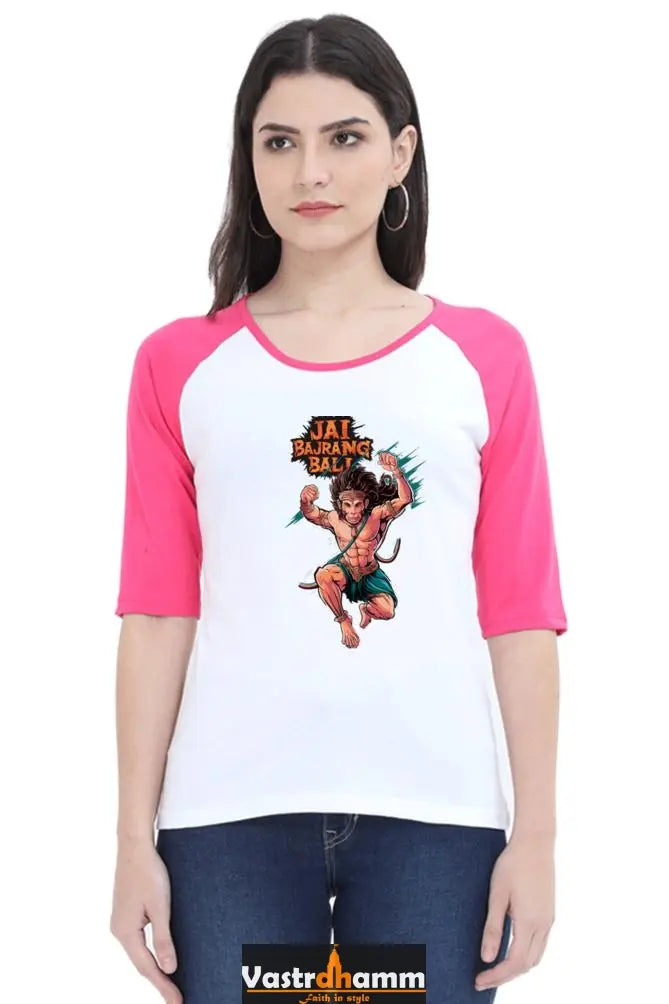 Hanuman Immortal Strength Raglan Full Sleeve T-Shirts for Women Vastrdhamm