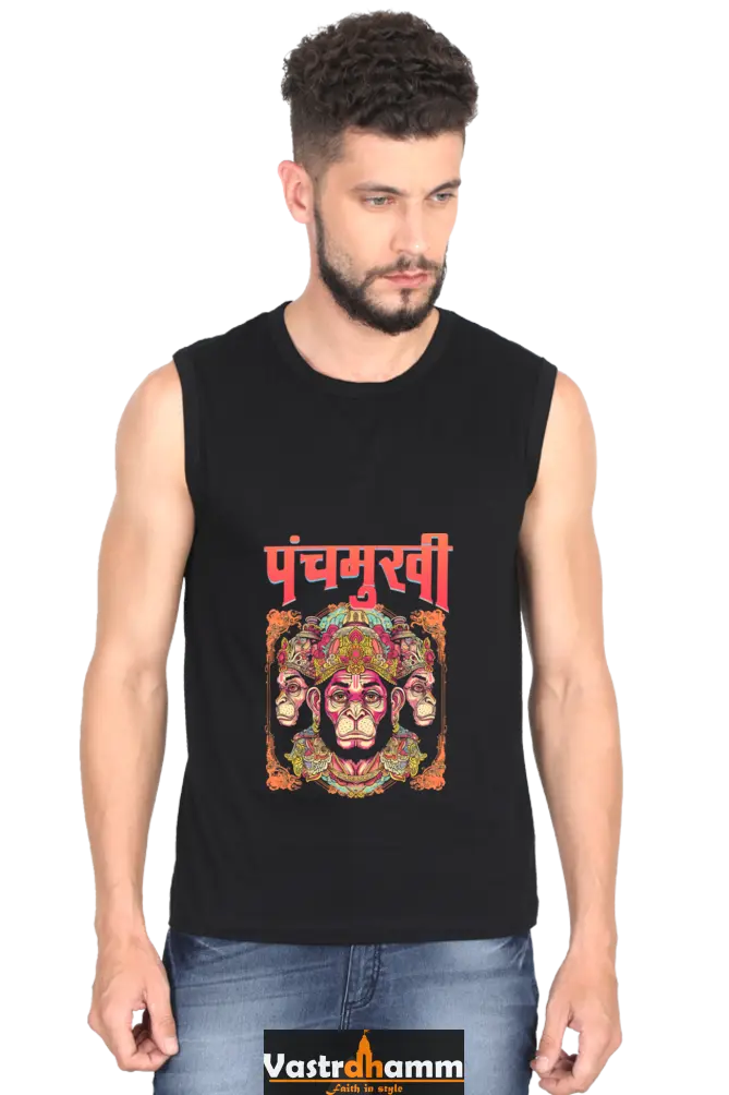 Hanuman Immortal Strength Round Neck Sleeveless T-Shirts for Men Vastrdhamm