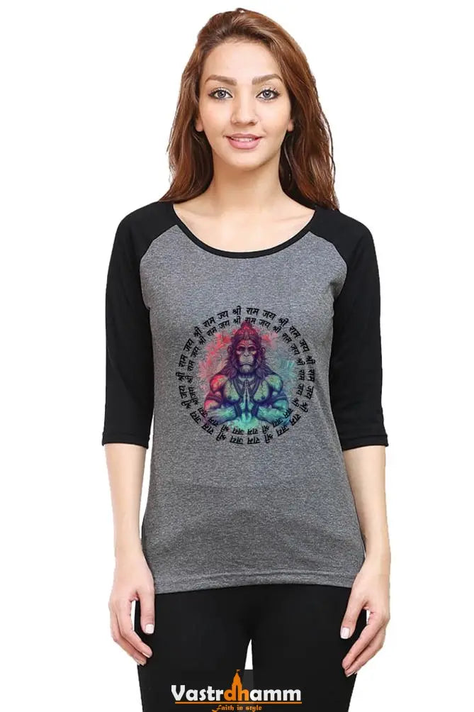 Hanuman Immortal Valor Raglan Full Sleeve T-Shirts for Women Vastrdhamm