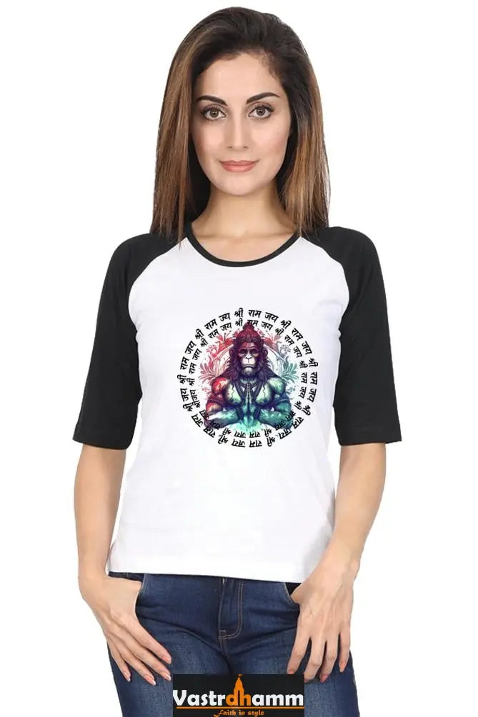 Hanuman Immortal Valor Raglan Full Sleeve T-Shirts for Women Vastrdhamm