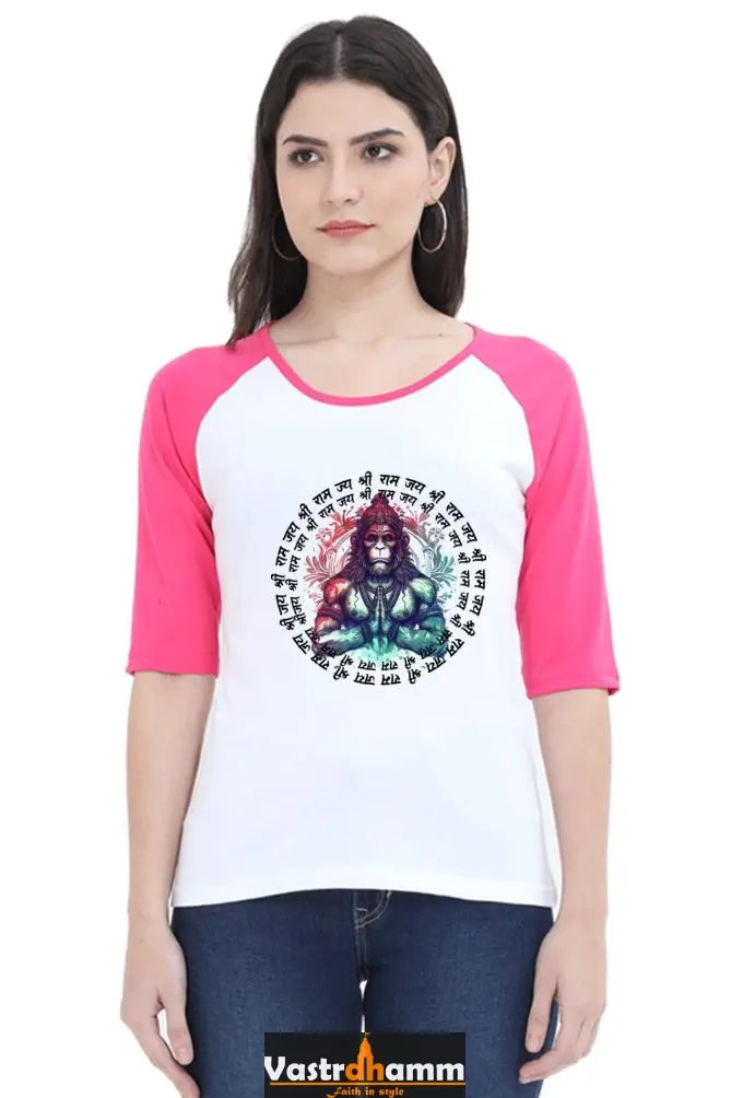 Hanuman Immortal Valor Raglan Full Sleeve T-Shirts for Women Vastrdhamm