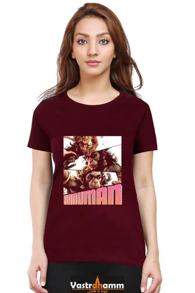 Hanuman Immortal Valor Round Neck Half Sleeve Classic T-Shirts for Women Vastrdhamm