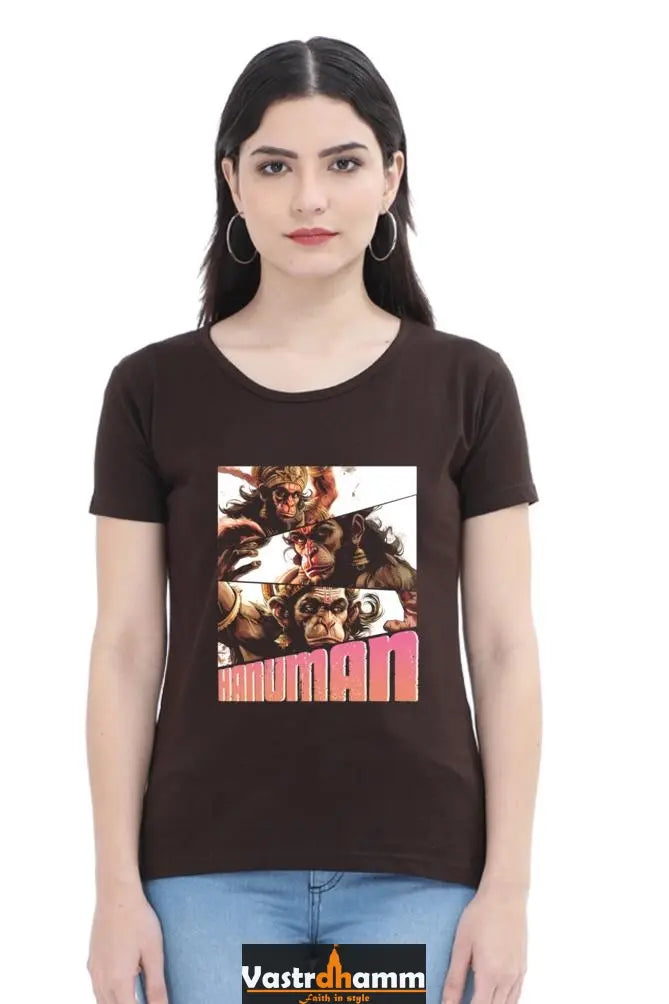 Hanuman Immortal Valor Round Neck Half Sleeve Classic T-Shirts for Women Vastrdhamm