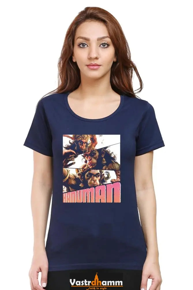 Hanuman Immortal Valor Round Neck Half Sleeve Classic T-Shirts for Women Vastrdhamm