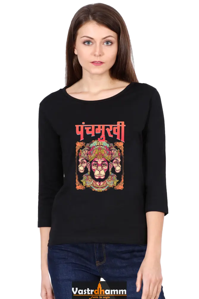 Hanuman Immortal ValorRound Neck Full Sleeve T-Shirts for Women Vastrdhamm