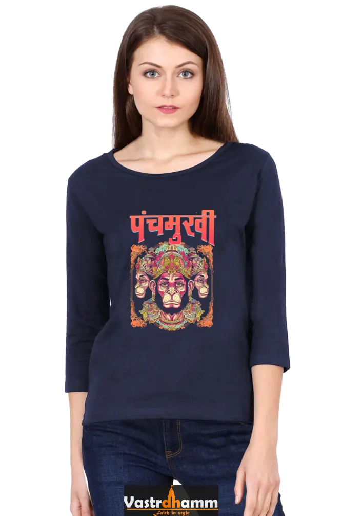 Hanuman Immortal ValorRound Neck Full Sleeve T-Shirts for Women Vastrdhamm