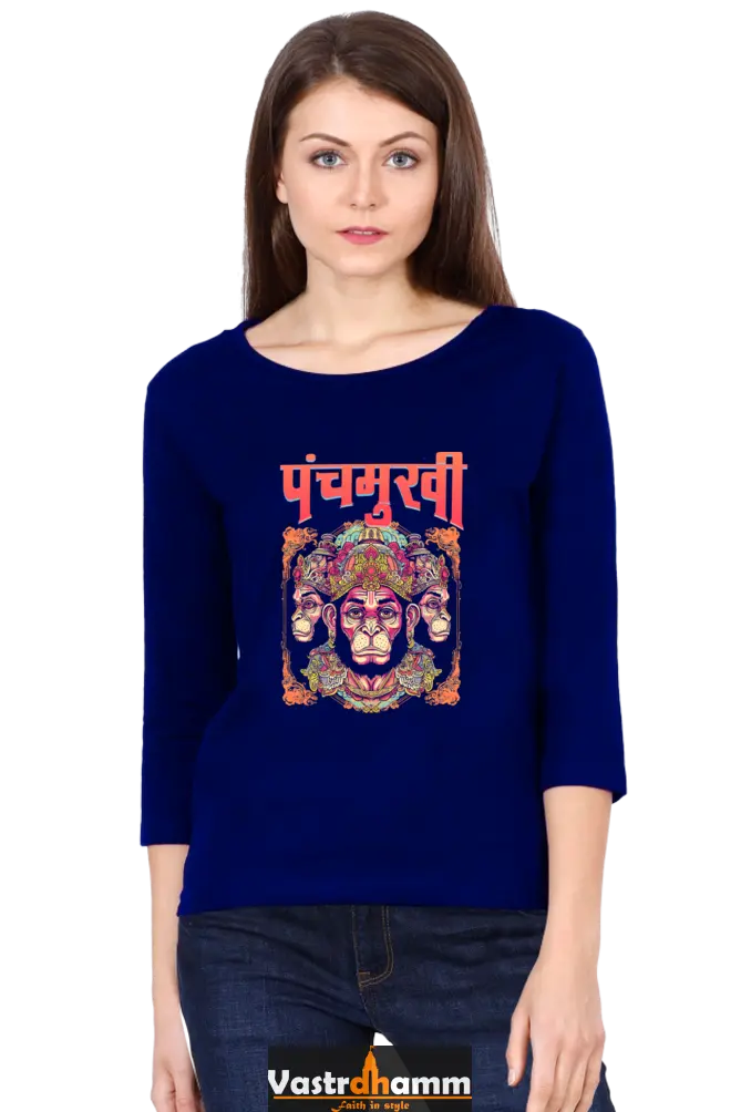 Hanuman Immortal ValorRound Neck Full Sleeve T-Shirts for Women Vastrdhamm
