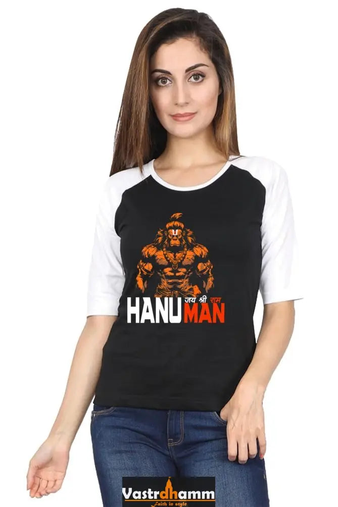 Hanuman Infinite Courage Raglan Full Sleeve T-Shirts for Women Vastrdhamm