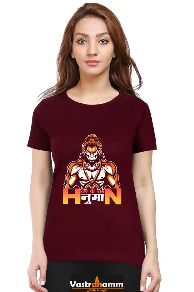 Hanuman Infinite Courage Round Neck Half Sleeve Classic T-Shirts for Women Vastrdhamm