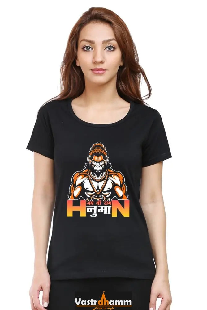 Hanuman Infinite Courage Round Neck Half Sleeve Classic T-Shirts for Women Vastrdhamm