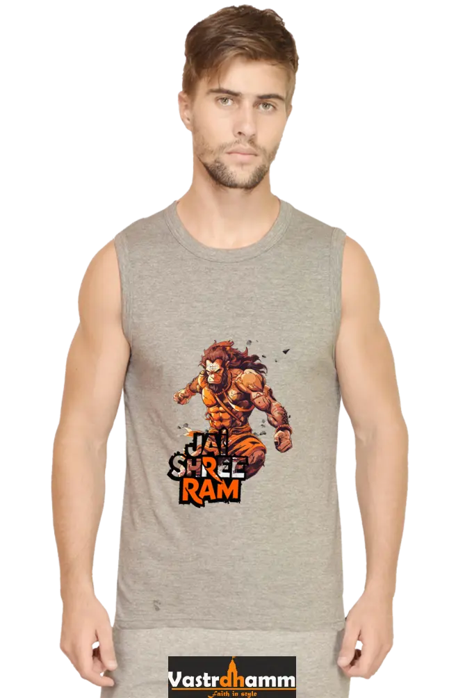 Hanuman Jai Shree Ram Round Neck Sleeveless T-Shirts for Men Vastrdhamm