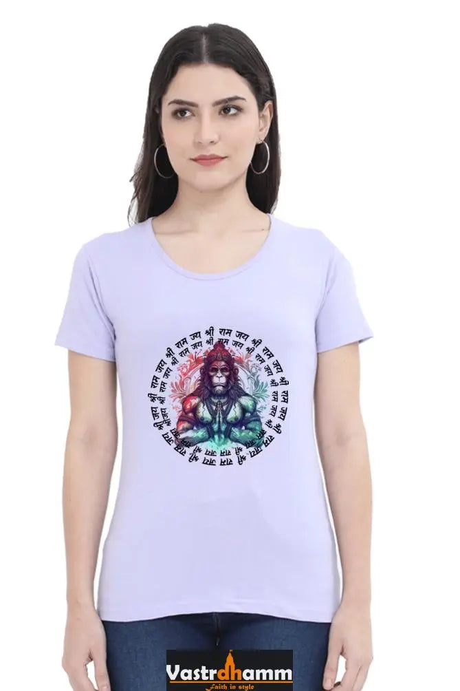 Hanuman Majestic Devotion Round Neck Half Sleeve Classic T-Shirts for Women Vastrdhamm