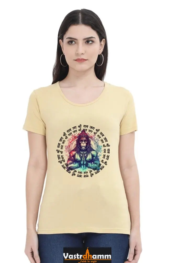 Hanuman Majestic Devotion Round Neck Half Sleeve Classic T-Shirts for Women Vastrdhamm