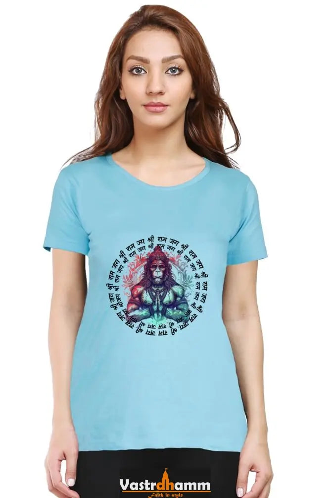 Hanuman Majestic Devotion Round Neck Half Sleeve Classic T-Shirts for Women Vastrdhamm