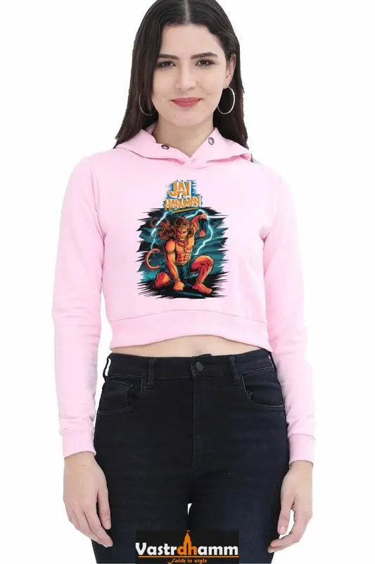 Hanuman Majestic DevotionCrop Hoodies for Women Vastrdhamm