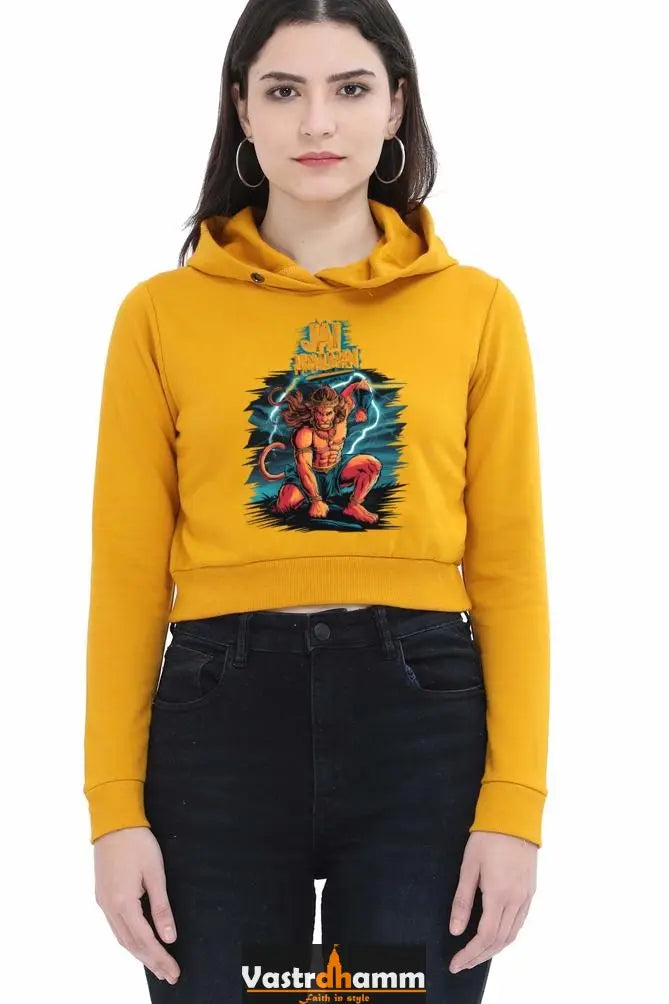 Hanuman Majestic DevotionCrop Hoodies for Women Vastrdhamm